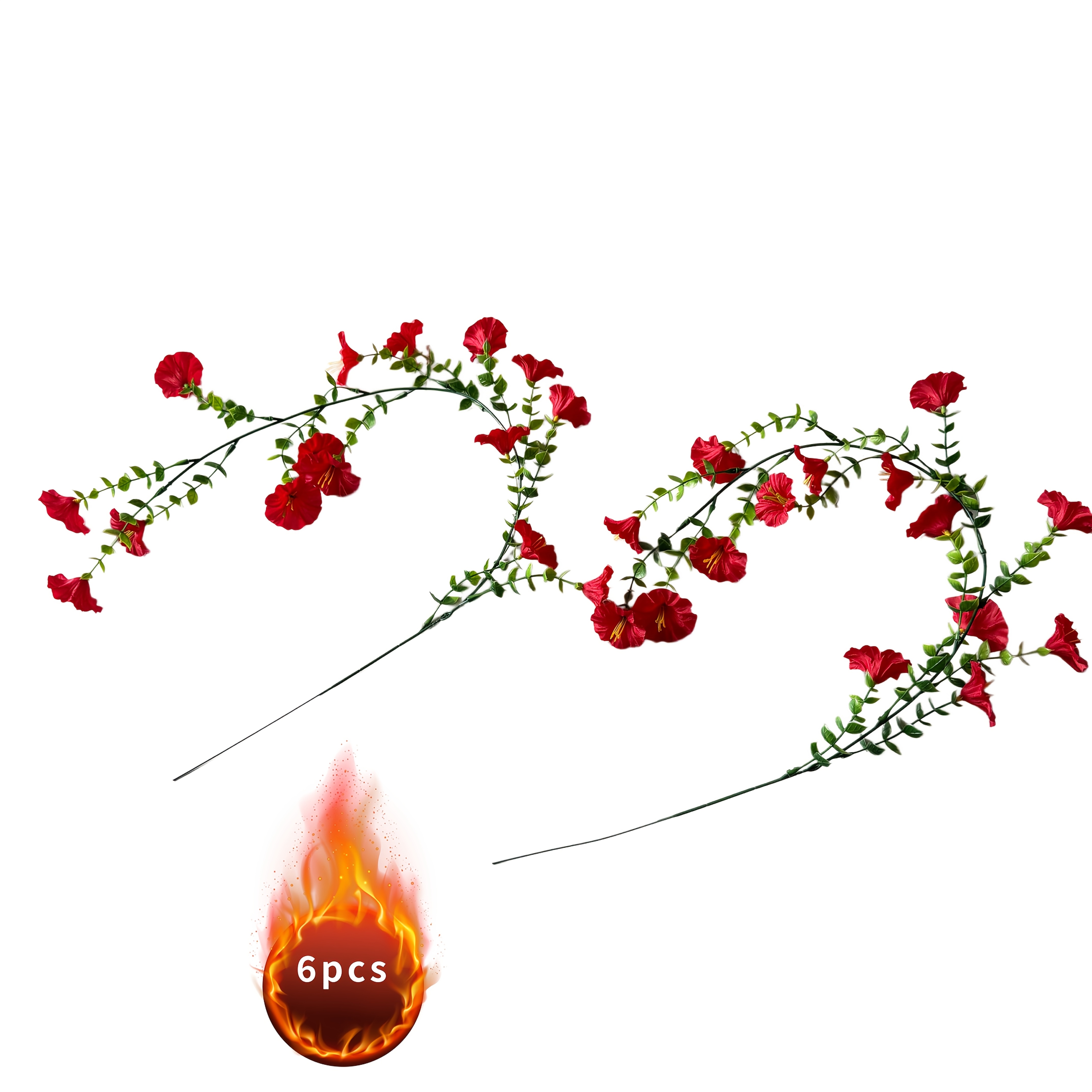 Image of 6pcs Artificial Hanging Flowers, Spring Summer Decor, Red Artificial Vine For Indoor Outdoor, Potted Plants, Front Door, Porch, Courtyard Decoration, Terrace, Balcony