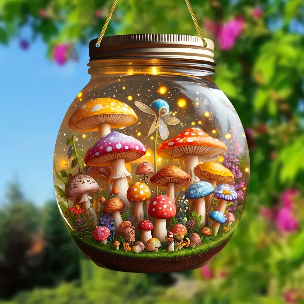 

Enchanting Acrylic Sun Catcher - Round Mason Jar Design, Perfect For Bedroom, Living Room, And Garden Decor (7.87x6.69 Inches) Mushroom Home Decor