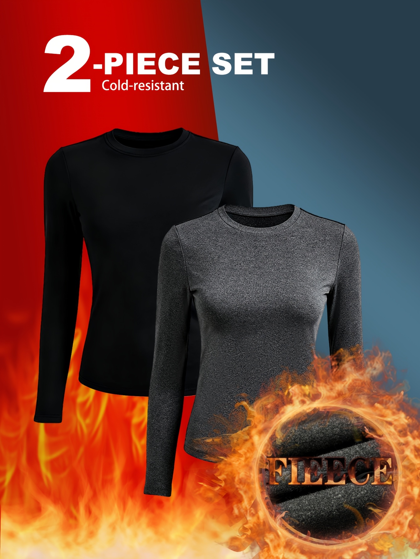 2pcs womens lined warm crew neck long sleeve t shirt warm and comfortable base layer medium stretch essential winter base layer machine washable elastic fabric for casual wear