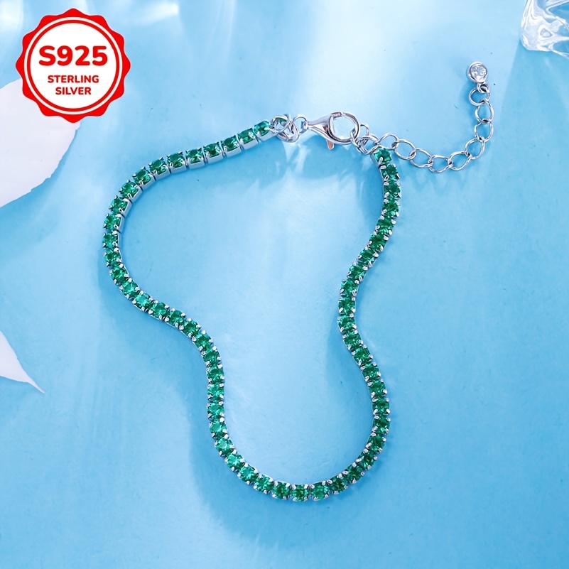 925 Pure Silvery Green Tennis Bracelet for Women