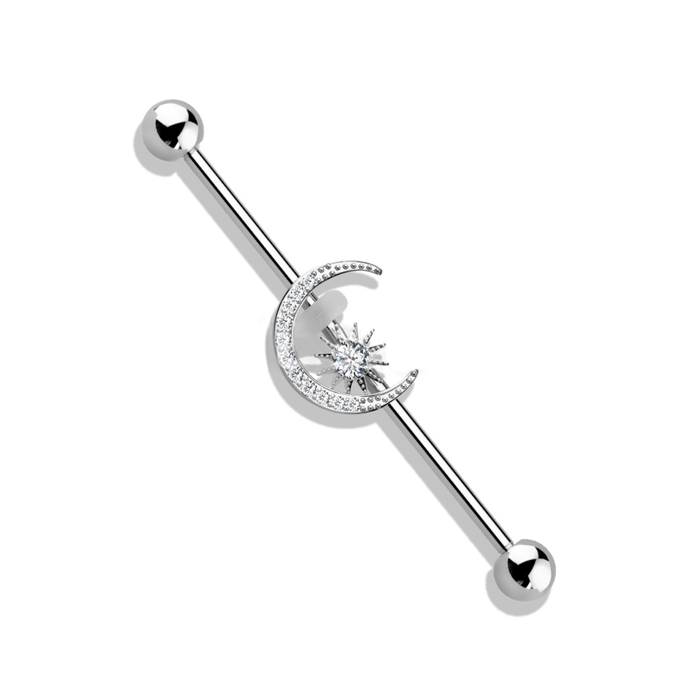 1pc Moon Sun Synthetic Stone Piercing Stud Earrings Long Bridge Ear Bone Nail Fashion Niche Industrial Piercing Long Bridge Ear Jewelry Body Piercing Jewelry Dating Gift