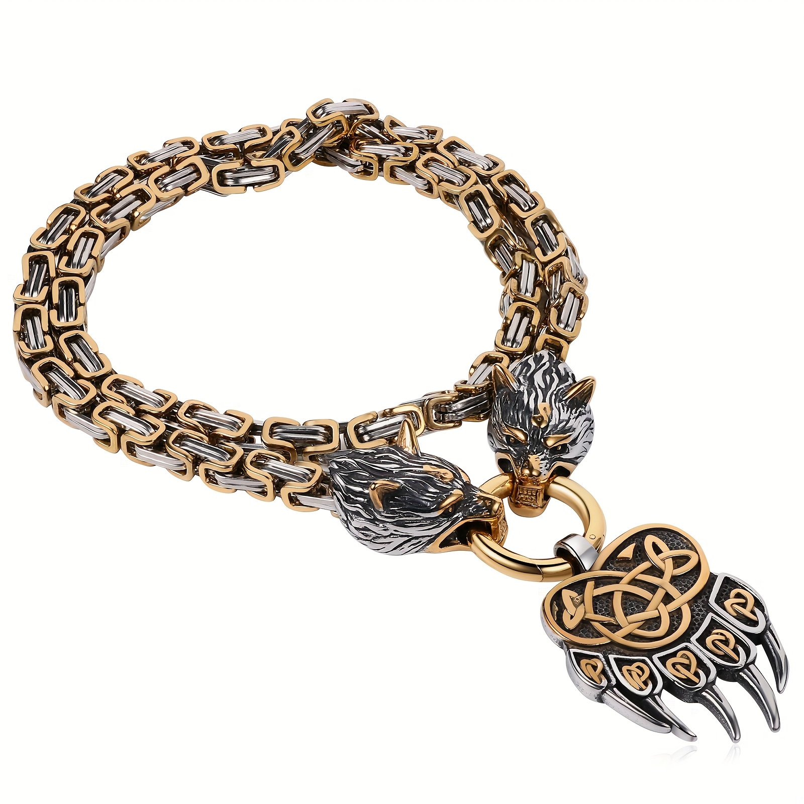 Viking Men's Necklace With Wolf Head: Wolf Claw Amulet Heavy-duty Stainless Steel - Viking Jewelry Pendant