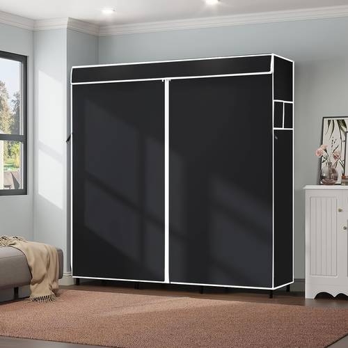 portable wardrobe storage closet clothes organizer with cloth fabric storage shelves hanging sections side pockets durable easy to assemble for bedroom hall verandahs portable closets
