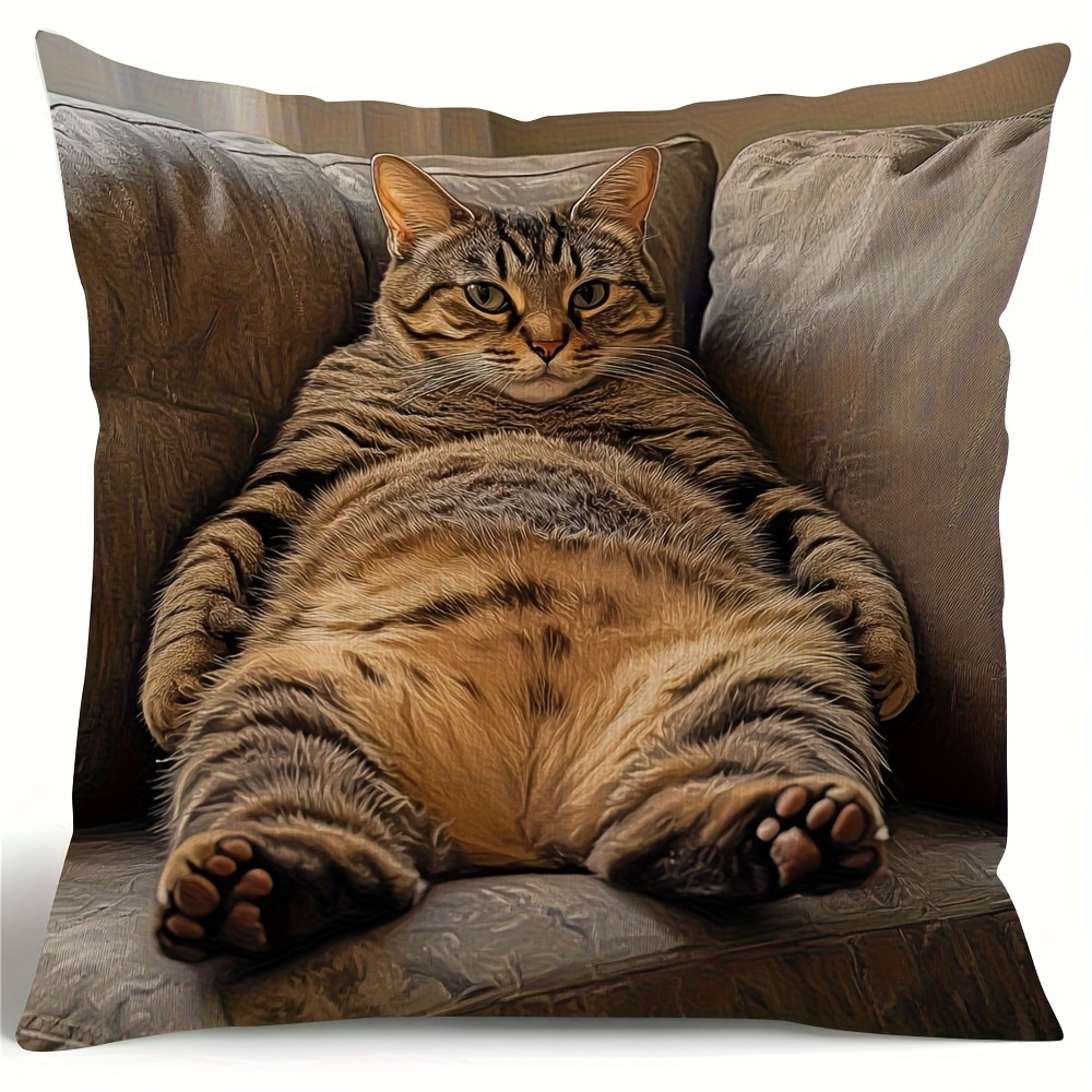 E-shop Charmantes Entspanntes Katzen-Dekokissenbezug 18x18 Zoll - Weicher Polyester mit Einseitigem Druck und Reißverschluss, Maschinenwaschbar für