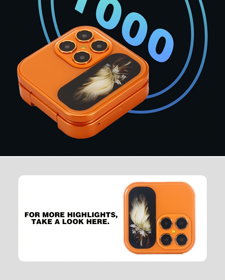 Mini Flip 2G Network Phone, New Xingyu Orange Color, Dual-SIM Dual-standby, Clear Calls, Back-side Flash Screen Reminder Function, 1000mAh Large Capacity, 72-hour Standby Time, Supports Multiple Languages/Bluetooth/music Playback/FM Radio Functions