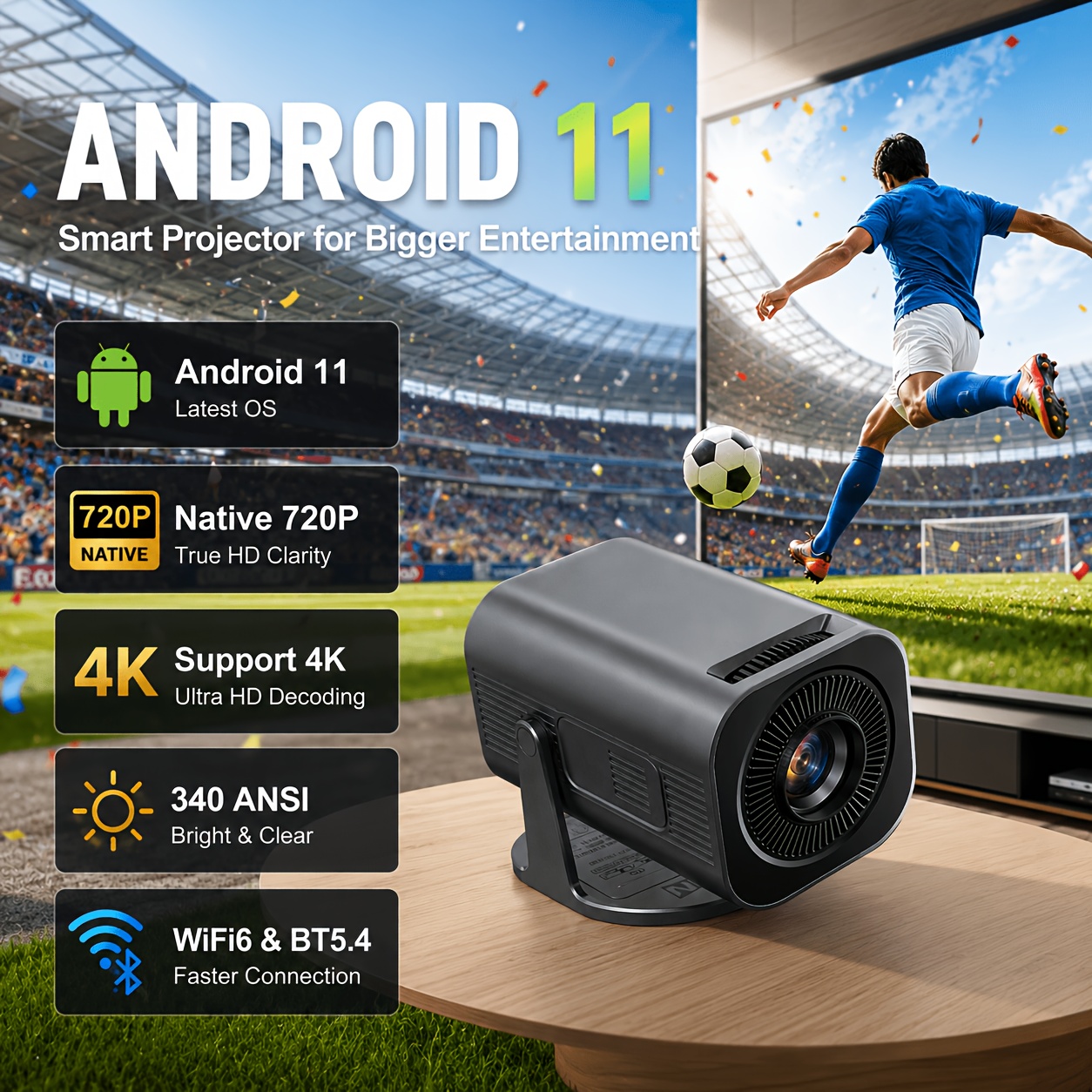 Image of Luxvyn Gimbal 3 Pro Mini Portable Projector Native 720p With 4k Support Dual Wifi Wireless Casting Keystone Correction 180° Rotation Perfect For Home Theater Outdoor Presentations