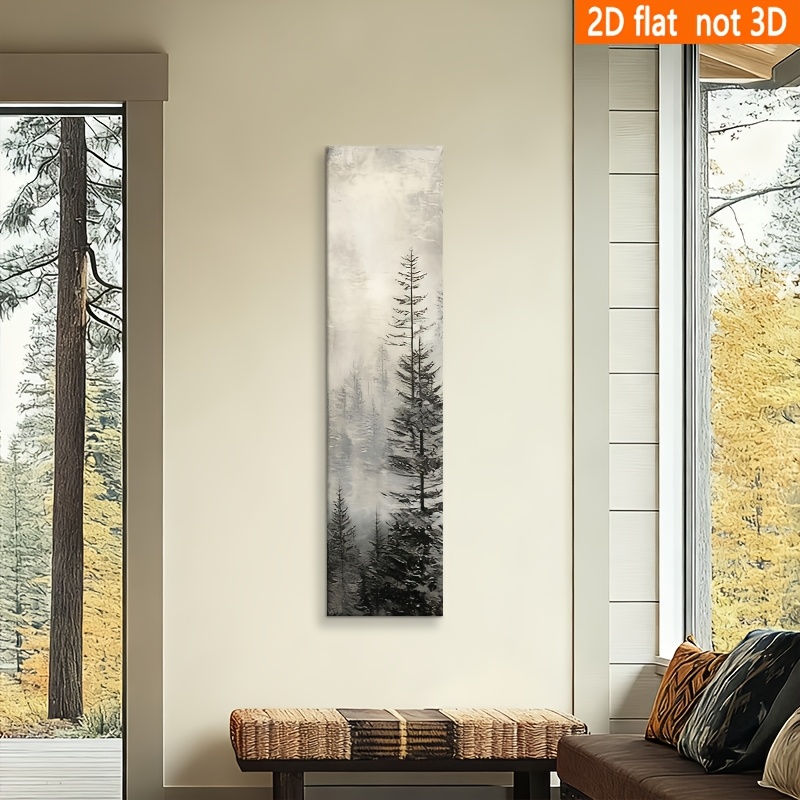 TEMU 2d Flat, 2d Flat, 2d Flat This Is A 2d Flat, Elongated Wall Decoration Featuring A Misty Forest Theme. It's An Canvas Print Tall And , Perfect