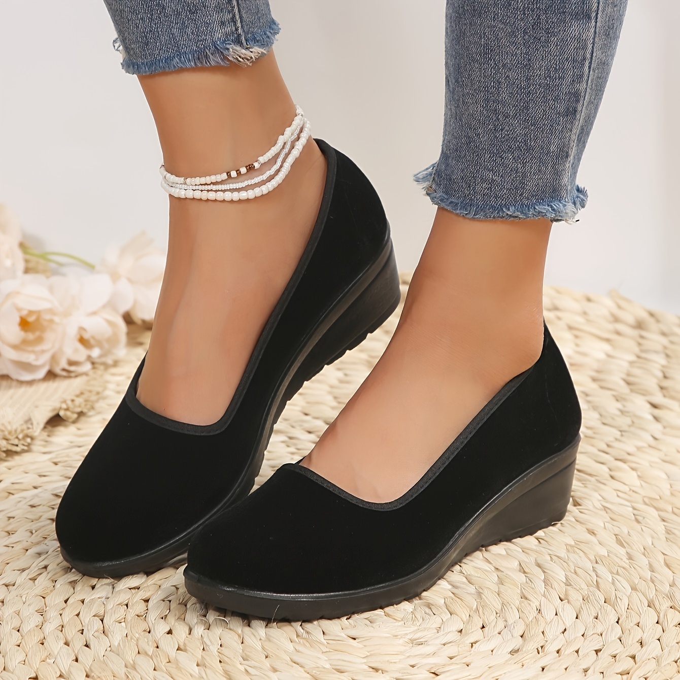 

Women's Solid Color Wedge Heeled Shoes, Casual Slip On Platform Shoes, Women's Comfortable Shoes