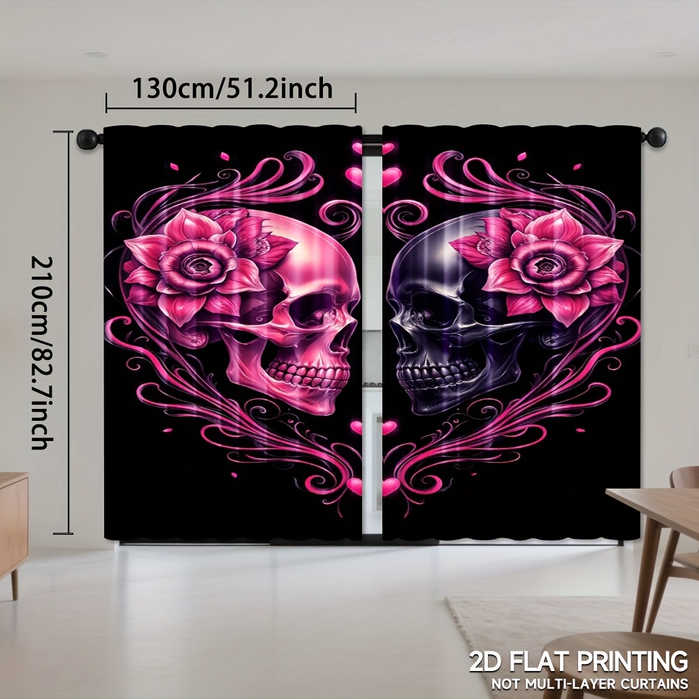 TEMU 2pcs, Halloween Curtains, Heart Gothic Art Printed Curtainss, Living Room, Bedroom, Office, Kitchen, And Study, Halloween Themed