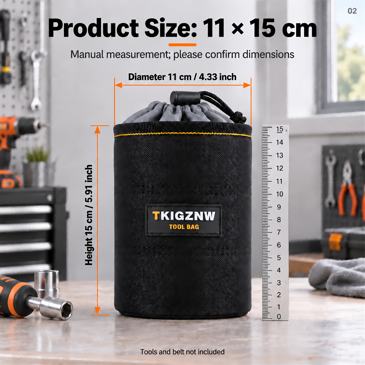 TEMU TKIGZNW A2005 Seau de Rangement pour Outils avec Boucle de Ceinture à Rivets, Pochette de Serrurier Portable à Cordon avec Clip Métallique à