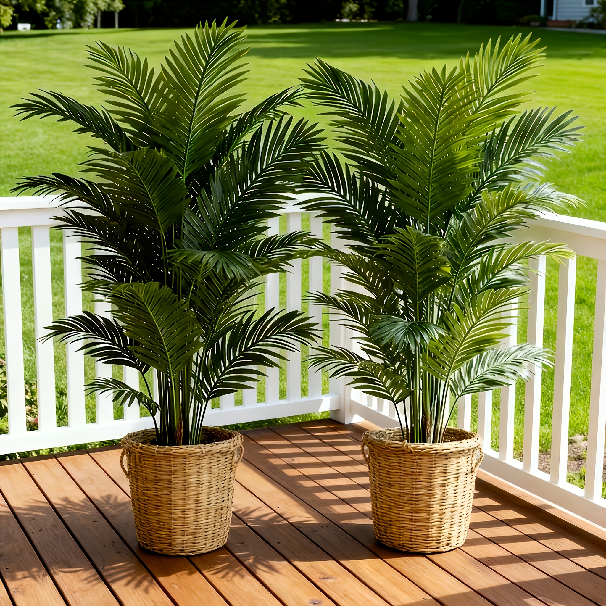 2pcs Ultra Large Outdoor Simulation Green Plant, Beautiful Artificial Palm Tree, Maintenance Free Tropical Style Plant, No Pot, Dense Green Leaves, Suitable for Indoor Gardens, Courtyards, Wedding Photography Props, Hotel Lobbies, Etc