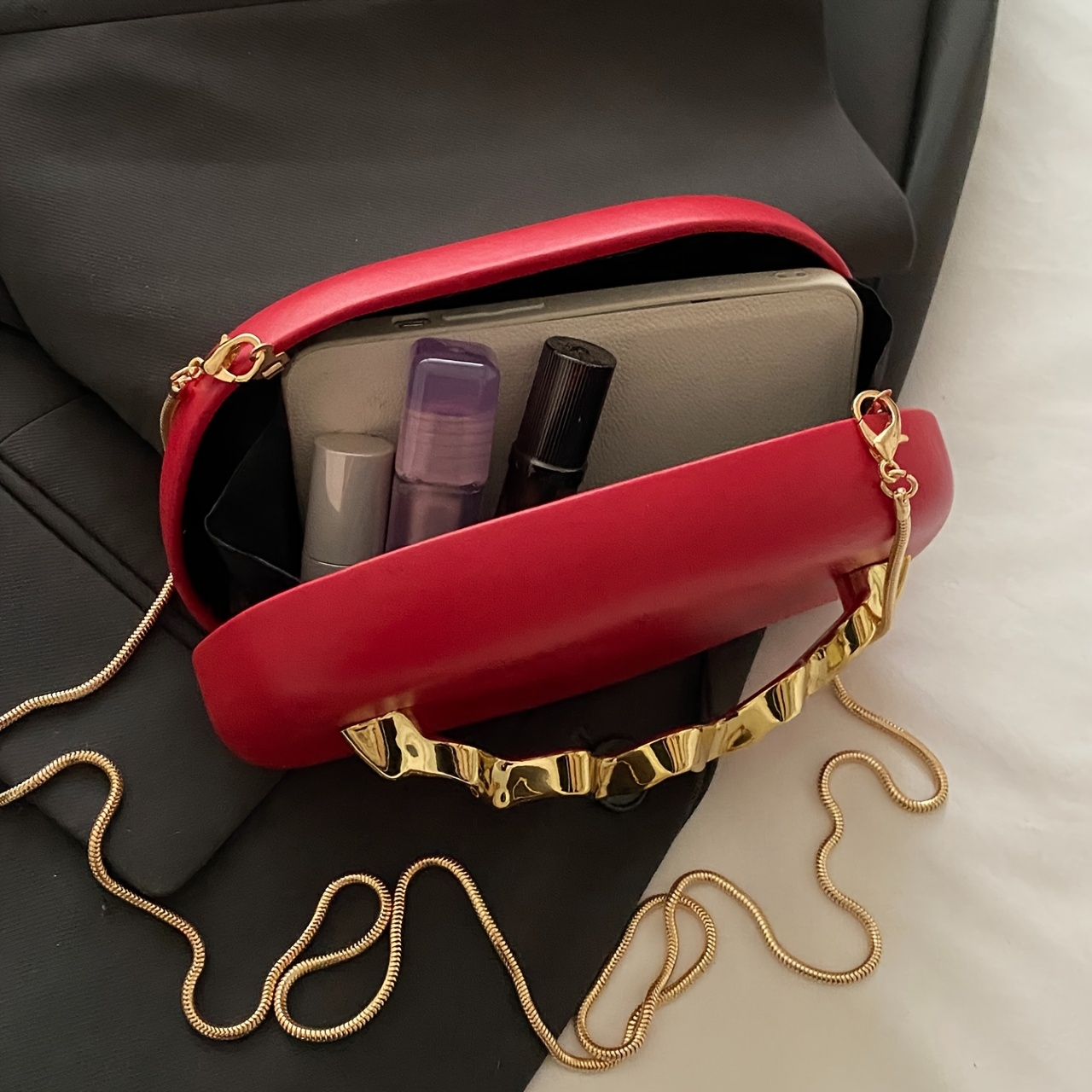 Women's Elegant Handbag Clutch Purse with Golden-Tone Snake Chain Strap - Multi-Way Crossbody/Handheld, Acrylic Shell & Buckle Closure, White/Golden/Coffee Brown/Black - Wedding, Party, Gala Accessory - Luxury Hand Carry Shoulder