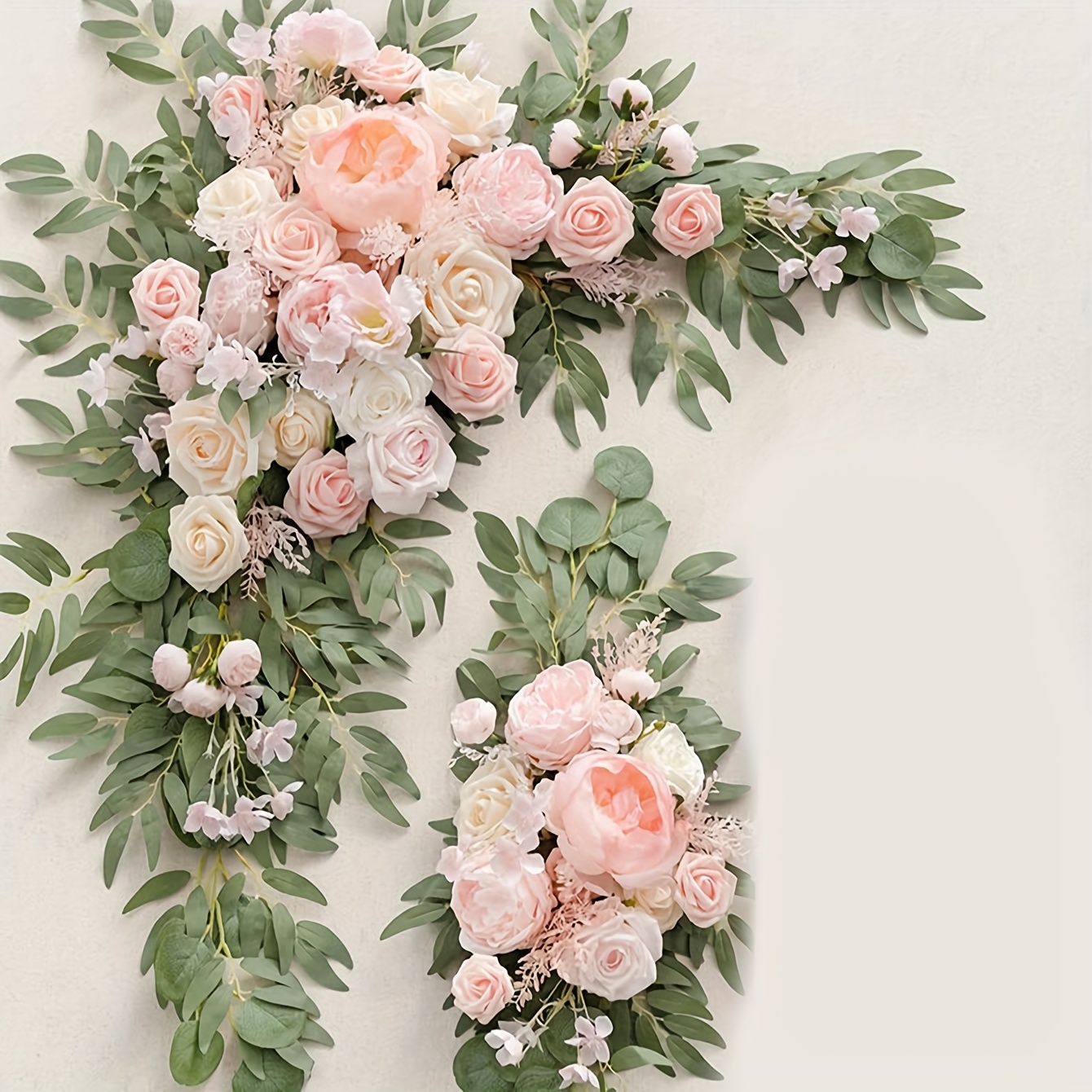 Image of Wedding Welcome Sign Floral 35.4" Tall Standing Artificial Flowers Backdrop Garland Pink Ceremony Reception Wall Easel Home Entryway Board Table Decorations