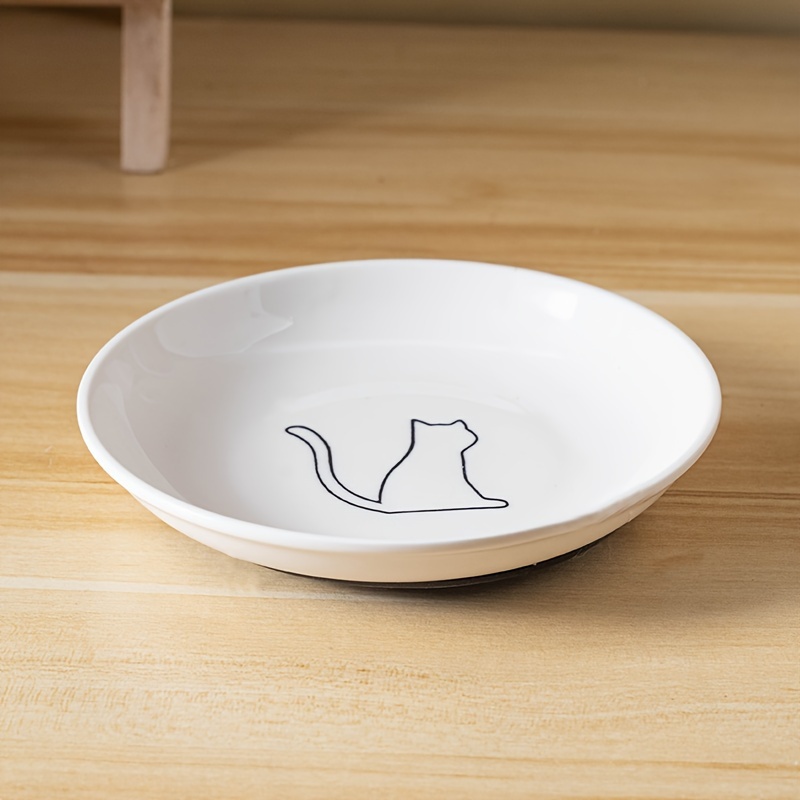 Image of 1pc Anti-slip Ceramic Cat Dish Pet Cat Bowl Cat Food Snack Can Dish Cat Food Plate