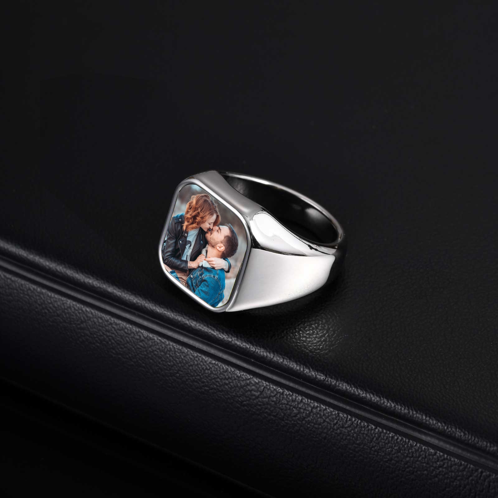 E-shop Personalisierter Ring mit Foto-Gravur, personalisiertes Unisex-Schmuck-Geschenk für Jahrestage, Hochzeiten und besondere Anlässe - Gedenk-Ring