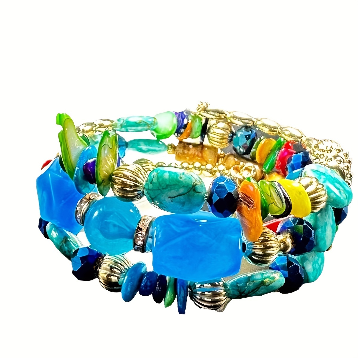 

Bohemian Natural Stone Bracelet, Vintage Turquoise Beaded Multi-layer Wrap Wristband, Retro Boho Style Jewelry Accessory