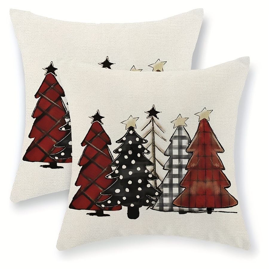 TEMU 2pcs, Linen Christmas Pillow Covers Christmas Decorative Linen Red Pillowcase Buffalo Colorful Xmas Trees Throw Pillows Winter Farmhouse Holiday