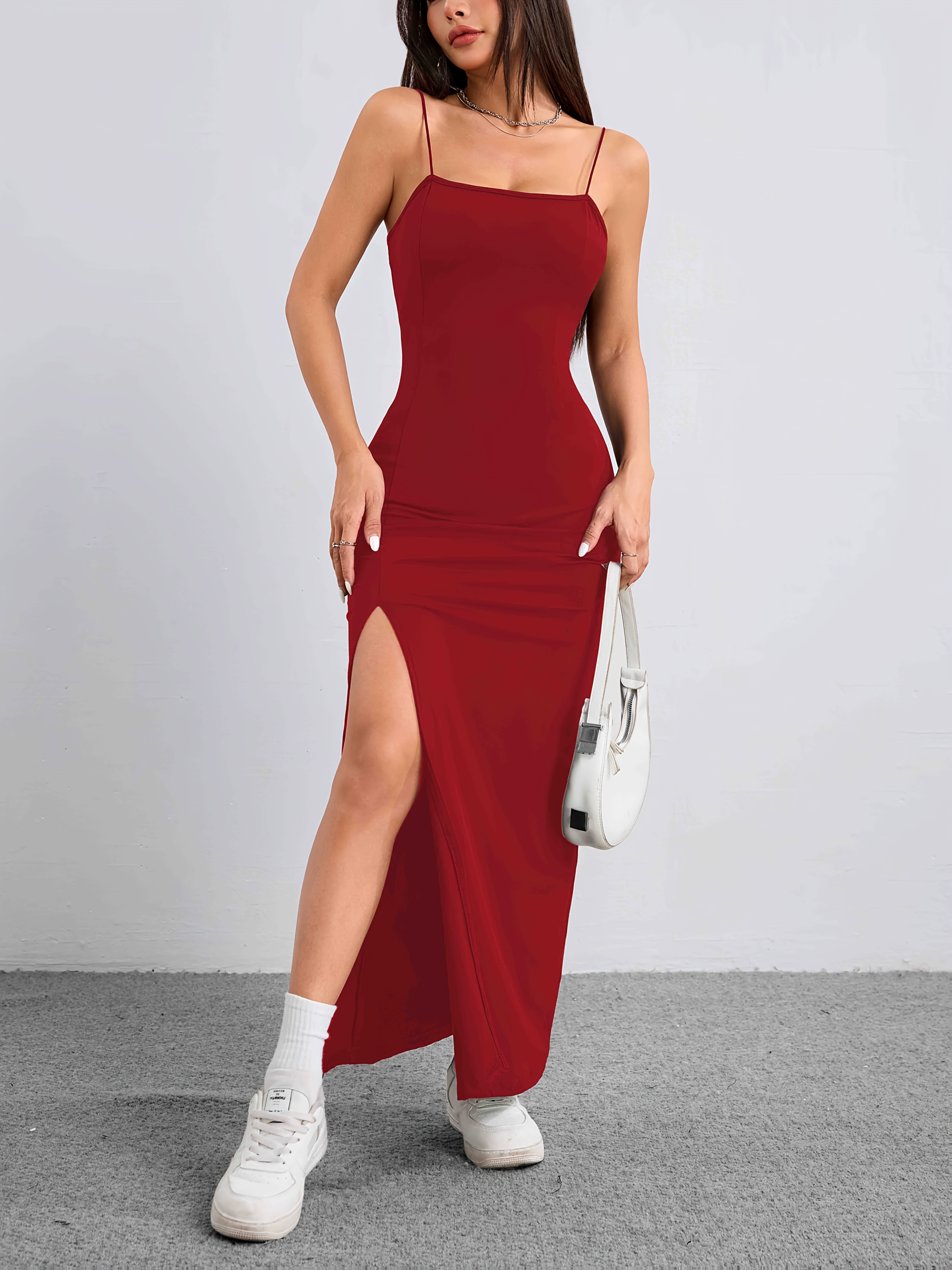 vestido largo ajustado sexy mujer gran abertura color Temu Colombia