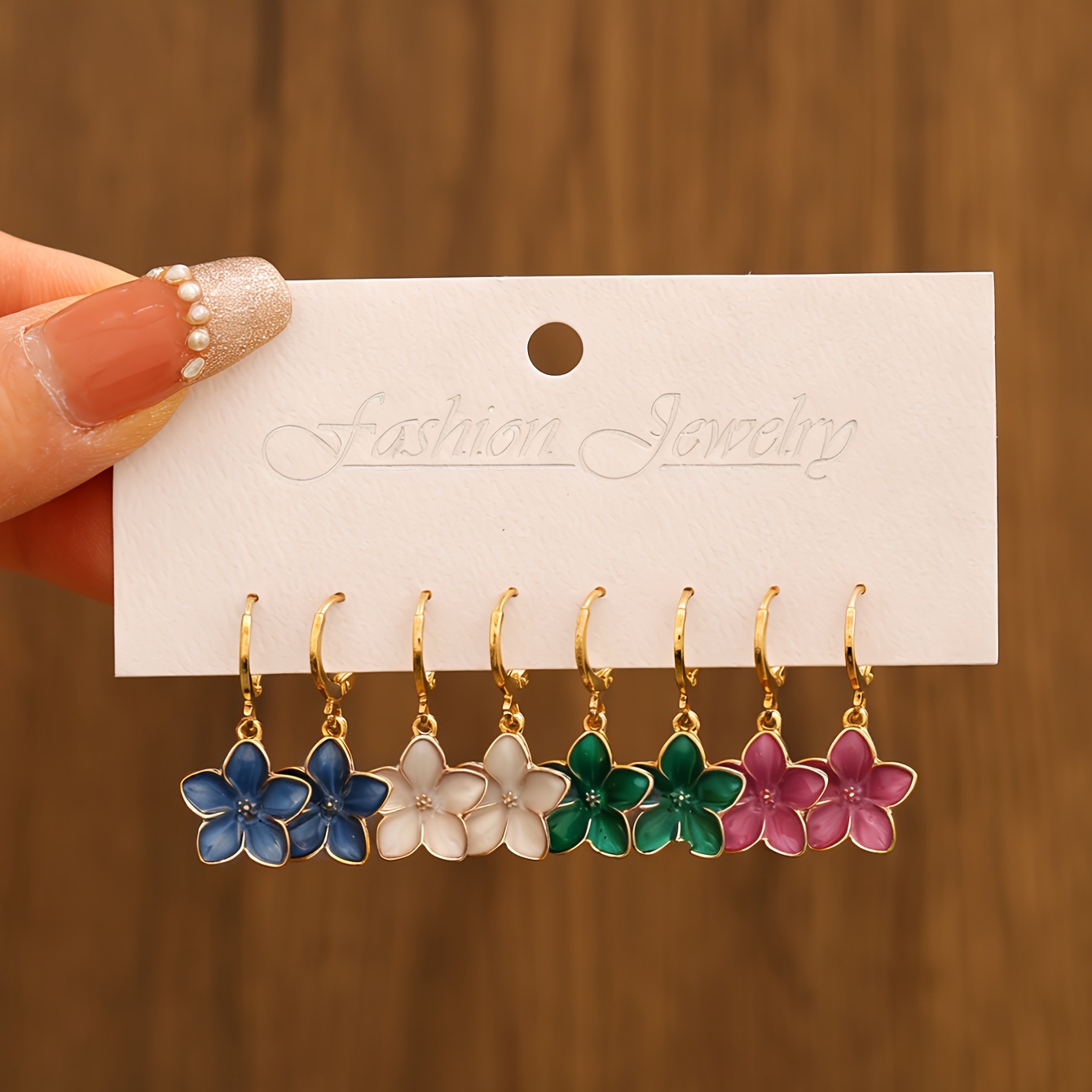 TEMU 8pcs Exquisite Colorful Floral Hoop Earrings For Women, Fashionable Dangling Style, , Delicate, And Elegant Spring/summer Style, Classic And