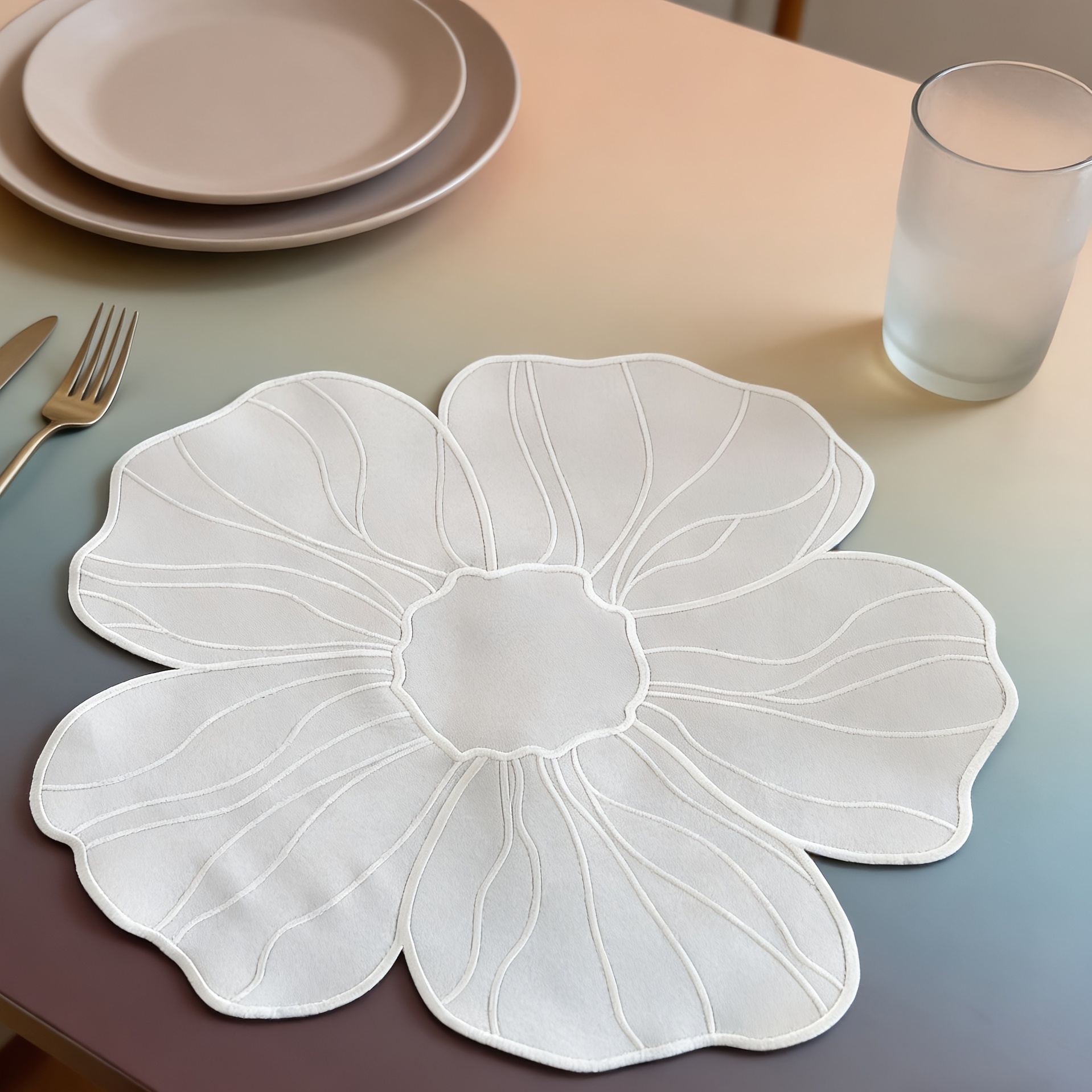 Image of 2pcs Luxury Internet-famous Romantic Camellia Flower Embroidered Fabric Table Mat Set