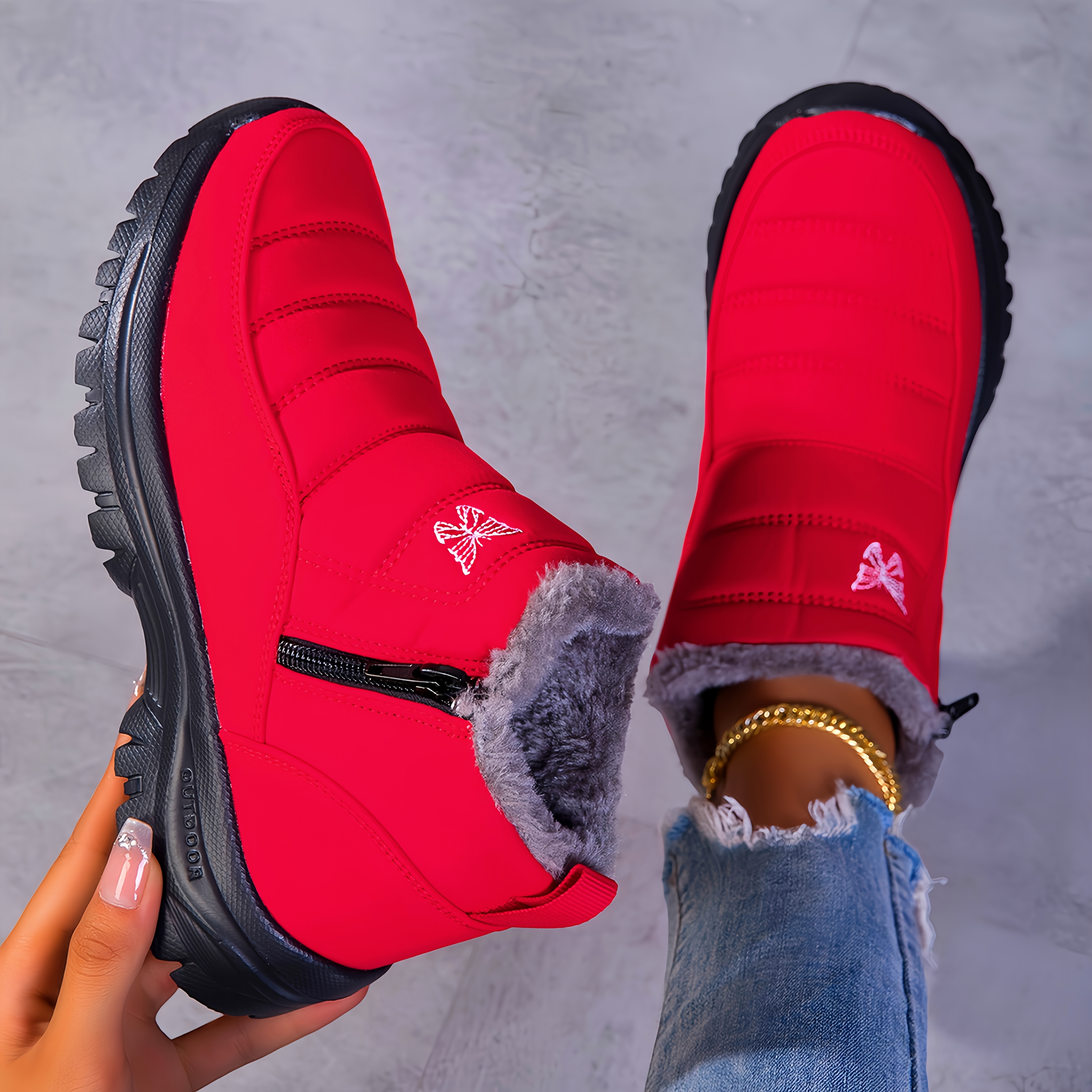 Image of Winter Zipper Women's Snow Boots Fleece Warm High-top -lined Outdoor Sports Hiking Shoes Women's Casual Shoes Plus Size