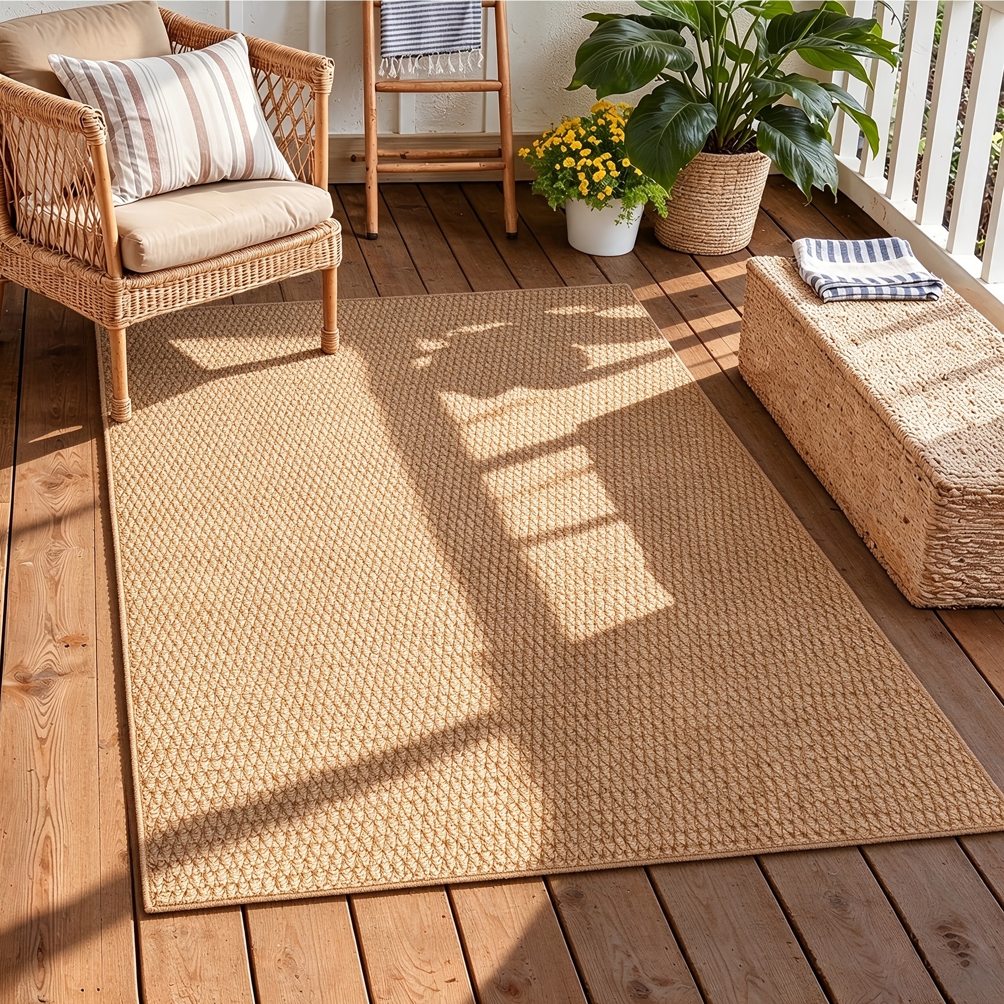 TEMU 1 tapis tissé en jute de style -, tapis de chaise de bureau de style japonais "Log", pour bureau, chevet et décoration de baie vitrée, texture