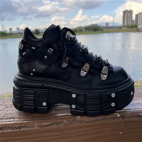 unisex retro punk chunky platform lace up shoes with metallic accents casual footwear