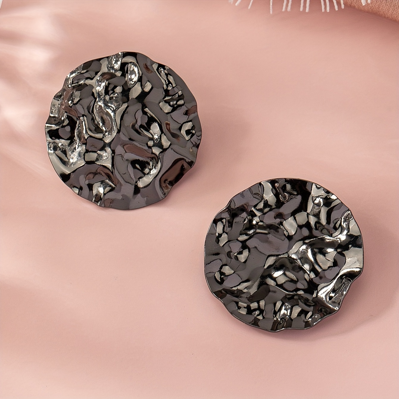 Hammered Iron Disc Earrings for Women