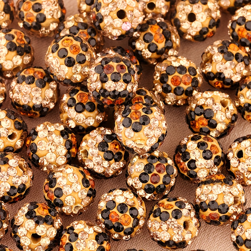 10pcs 10mm Soft Clay Inlaid Rhinestone Leopard Print Beads, An For Fashionable Beading Accessories, Diy Bracelets, Necklaces, Earrings, Phone Charms, And Other Craft Materials