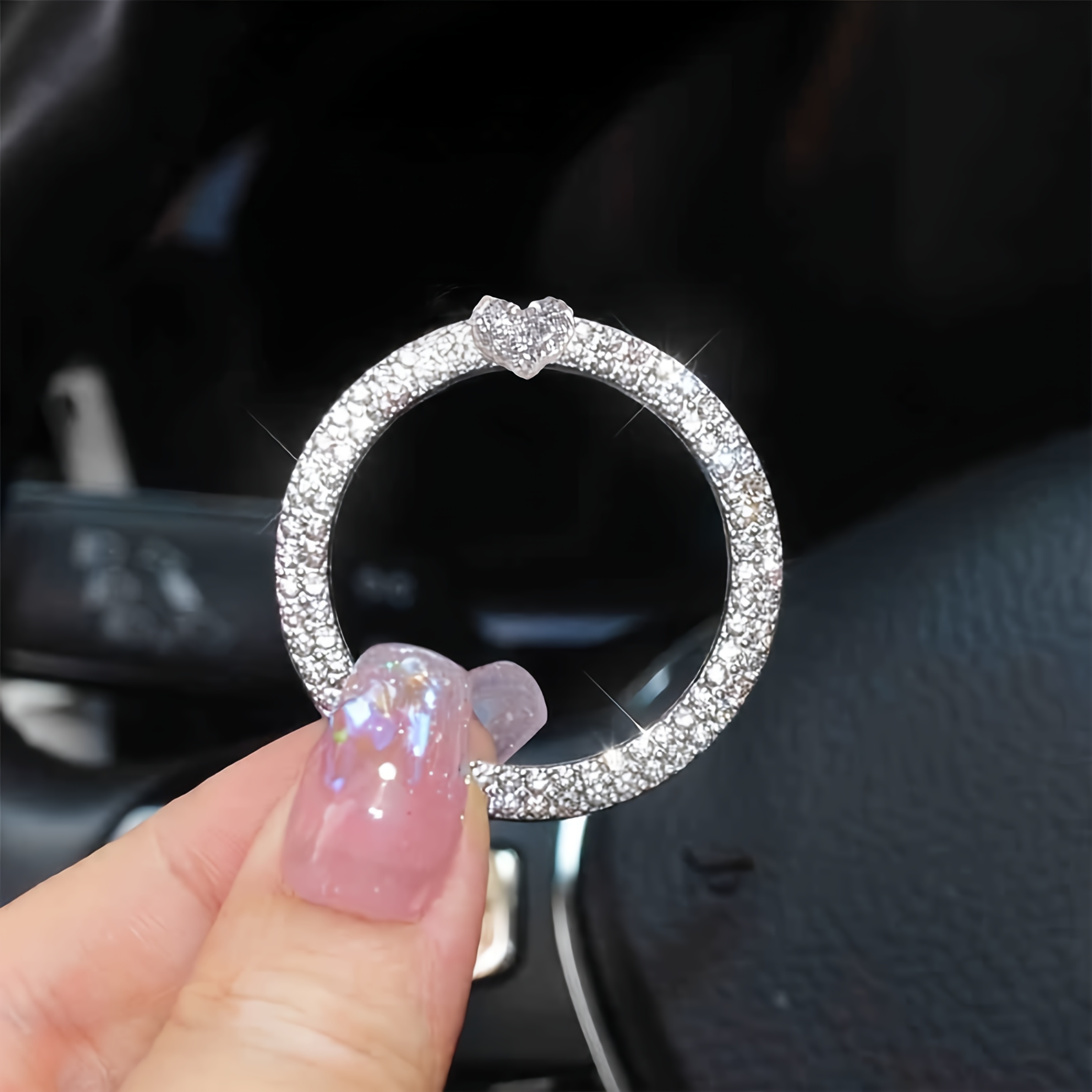TEMU 1pc Japanese-style Starry Sky Glitter -push Start Decorative Sticker, Car Rhinestone Emblem, Interior Car Switch Button Decoration Sticker