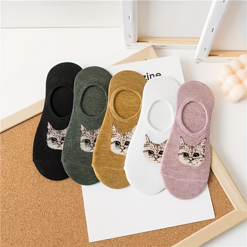 

5/10 Pairs Of Cat Head Cartoon 's Boat Socks