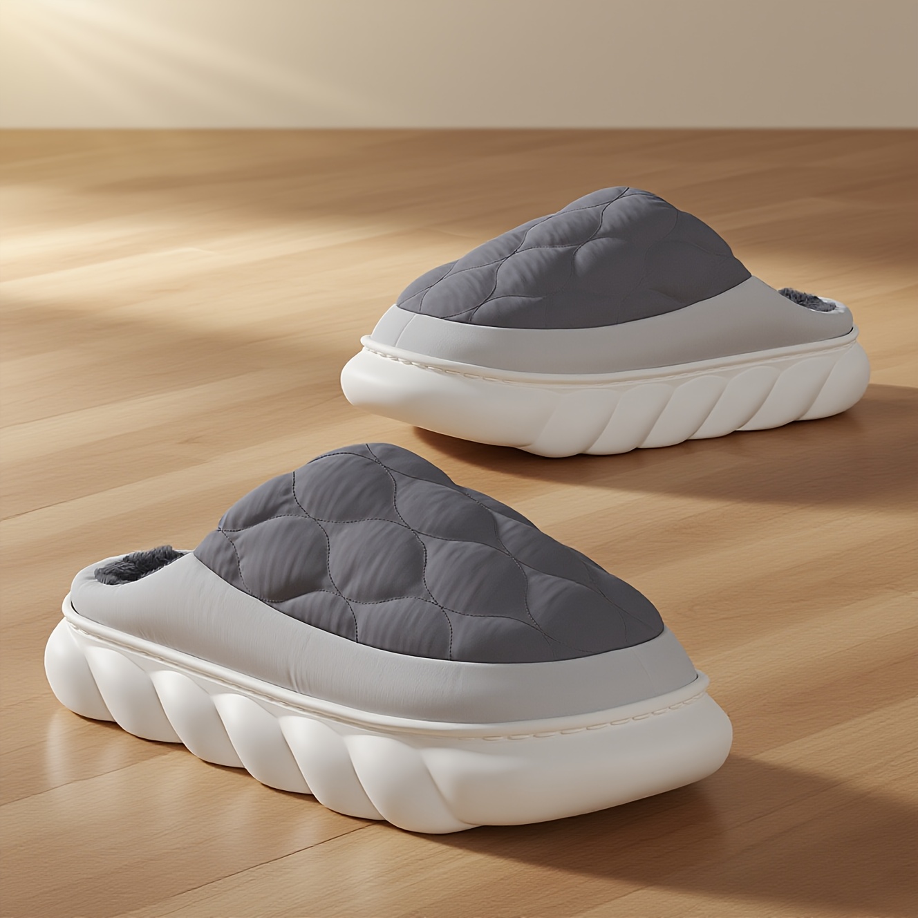 Image of Men's Autumn/winter Slippers For Indoor Home Use, Large Size, Thick And Comfortable Eva Sole, Warm And Cozy House Shoes, Color-, Slip-on Style