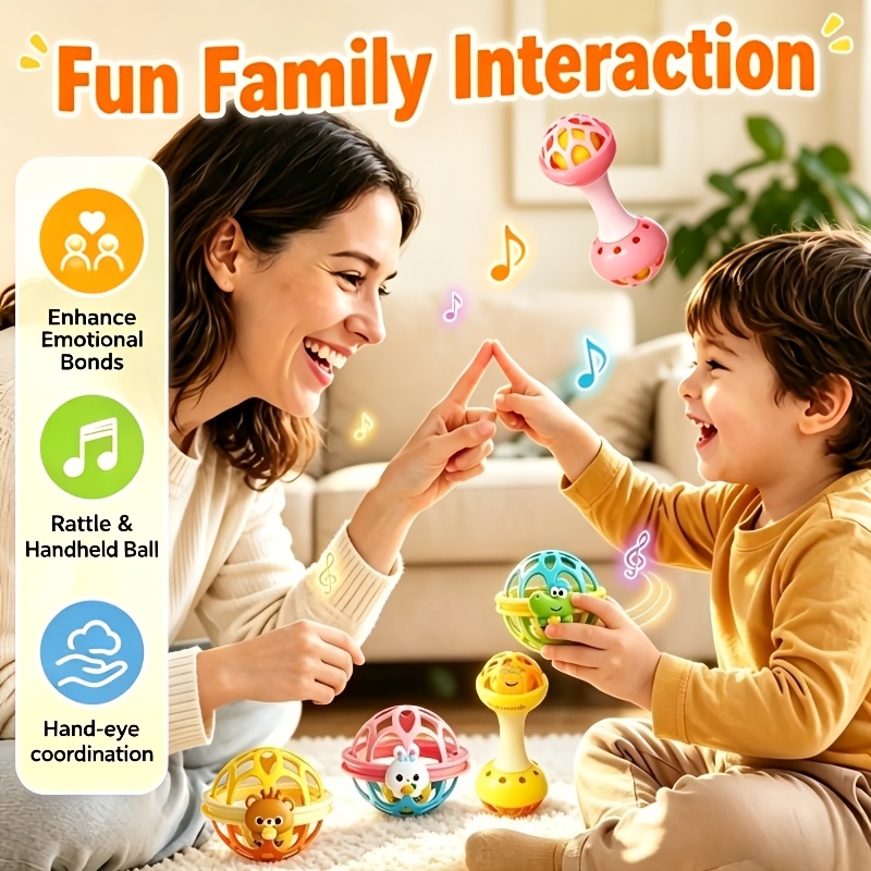 2pcs Cute Baby Handheld Ball and Rattle Grasping Toy