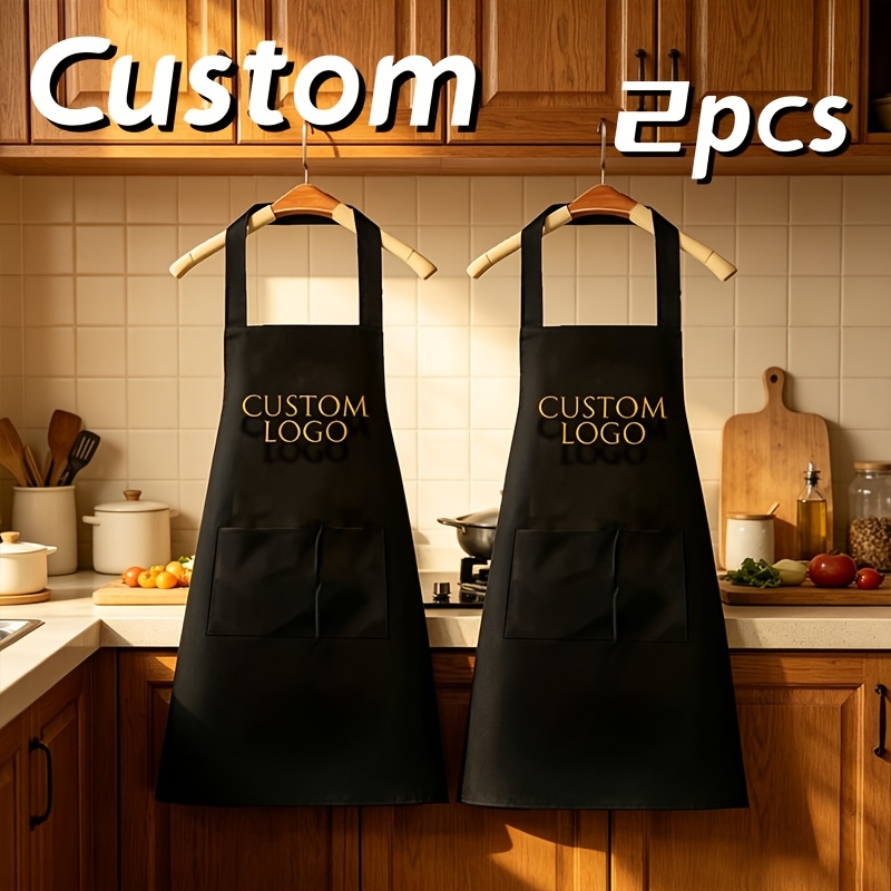 TEMU 2pcs Custom Personalized Photo Chef Apron - Personalized Adjustable Elastic Apron - Suitable For Kitchen Aprons - With Pockets - Ideal Gift For