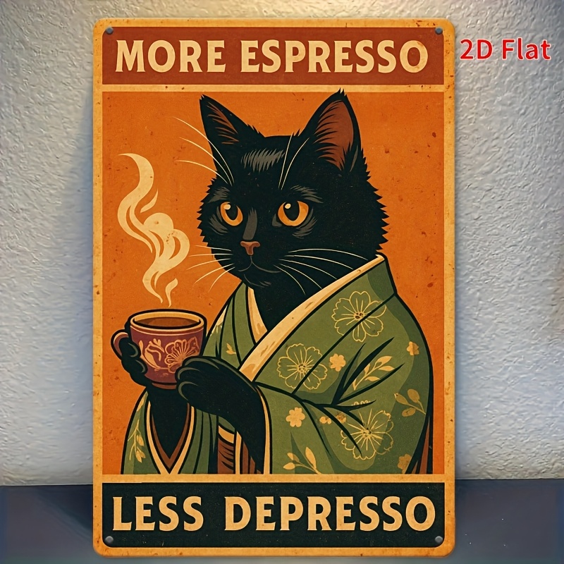 TEMU 2d Flat - [2d Plane] 1pc 8x12 Inch Vintage "espresso" Theme Metal Sign, "more Espresso Less Depresso" Metal Sign/metal Wall Decor/funny Retro