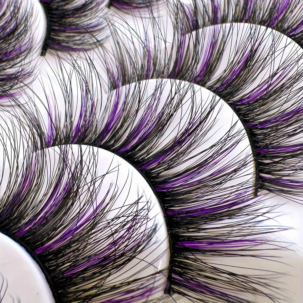 

10 Volumized Halloween False Eyelashes, Purple Pinched , 3d Curling Eyelashes, Low , , For Women, Valentines Day