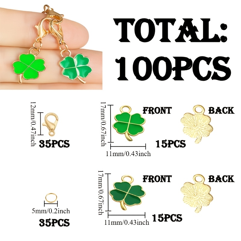 TEMU 100pcs Clover , Including 30pcs , 35pcs Lobster Clasps, And 35pcs Split Rings. Clover Themed, For Diy Handmade Keychains, Diy Car Pendants, New