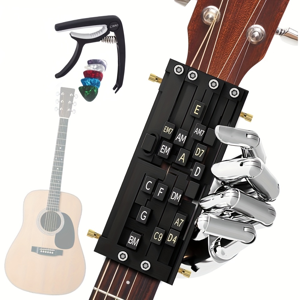 Mini Gitaar Akkoord Trainer, 6 Frets Pocket Gitaar Akkoord Oefentool Draagbaar Gitaar Hals met Draaibaar Kaartscherm, Metronoom Functies Gitaar Trainer Cadeau voor Beginner