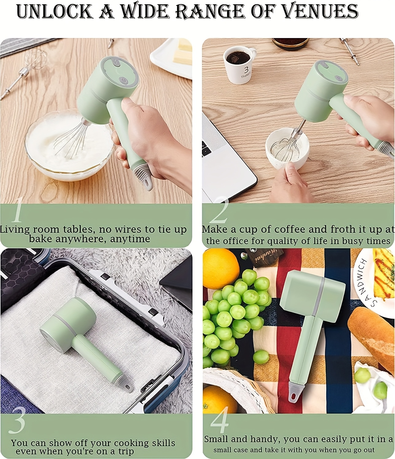 1pc Hand Whisk Electric 3 Speed Handheld Mixer 30W,Two Whisk Mount for Eggs, Cream, Batters, Wireless & RechargeableSuitable for Kitchen and Outdoor Use Gifts Can Be Given as Gifts