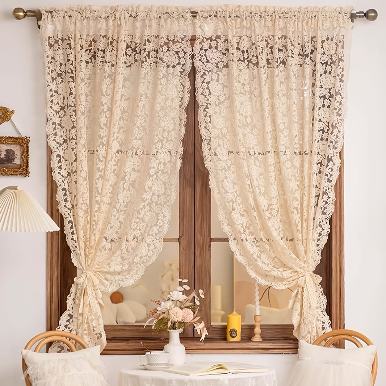 TEMU 1panel French Embroidery Short Curtains, Rod Pocket Hanging, Suitable For Living Room, Bedroom, Kitchen, Balcony, Garden, Cottage, Window Decor