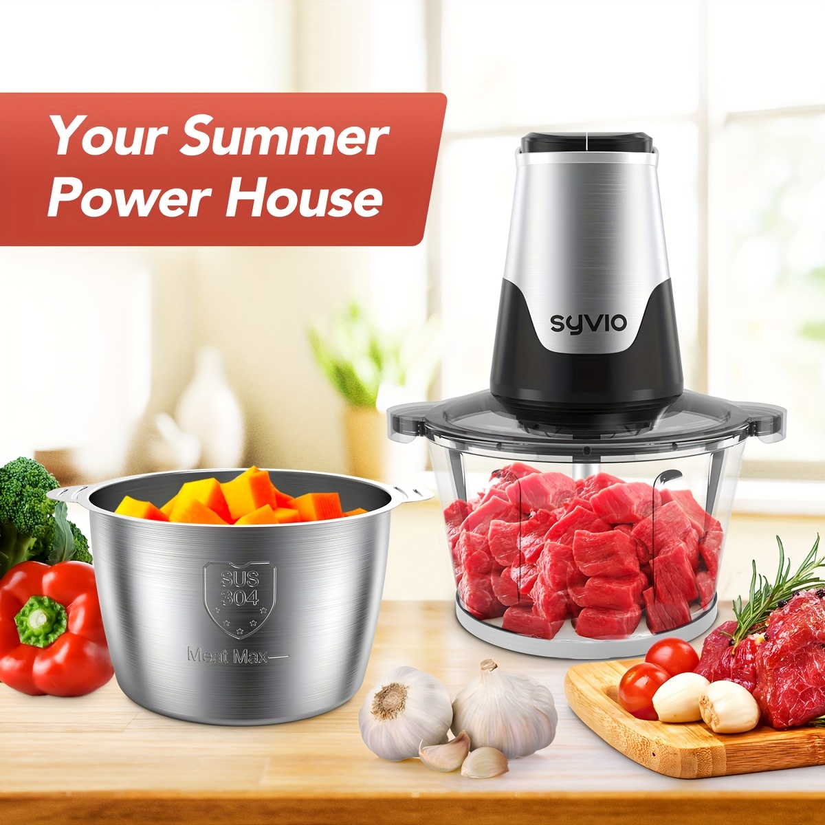 TEMU 450w Food Processors With 2 Bowls, Meat Grinder 4 Blades, Mini Electric Food Chopper, For Baby Food, Meat, Onion, Vegetables Chopper, 2 Speed,