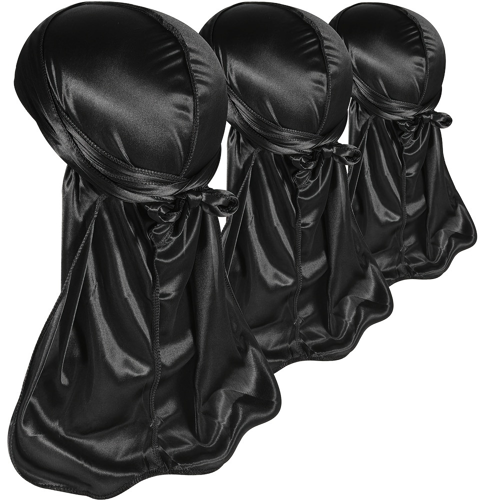 

3-piece Ztzi Men's Silk Durag Set For 360 Waves, Breathable Satin Headwrap For Men, Headscarf