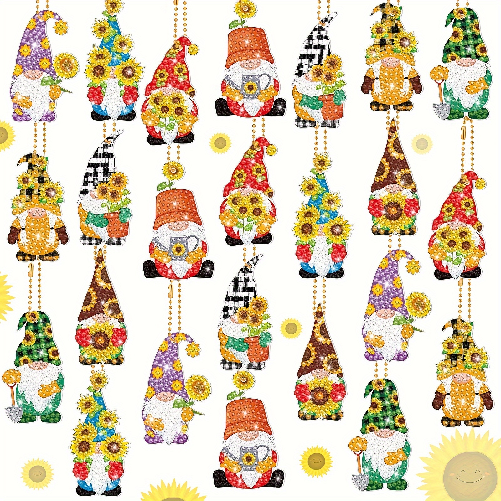 

Value Pack 24pcs Diy Diamond Painting Keychain Kit, Sunflower Gnome Artificial Diamond Art Mosaic Key Ring, Backpack Hanging Pendant Ornament, Holiday Party Decor, Crafts Gift