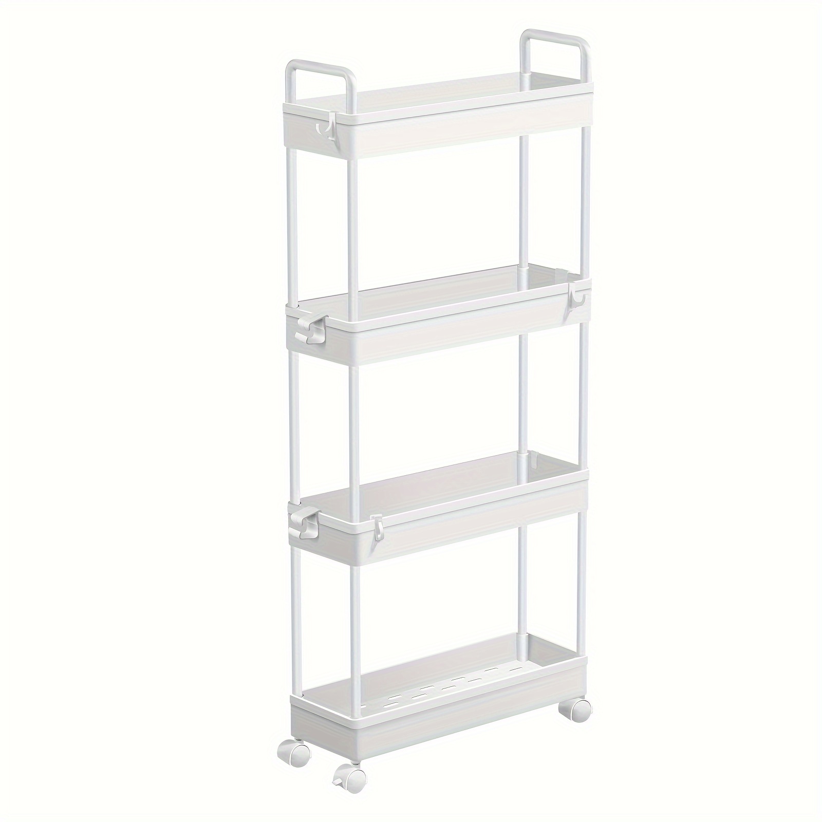 4-tier Storage Cart With Wheels, 90cm Tall Narrow Storage Unit With Handle, Storage Shelf Rack For Kitchen, Mesh Basket Shelf, Lockable Wheels, 11 Hooks