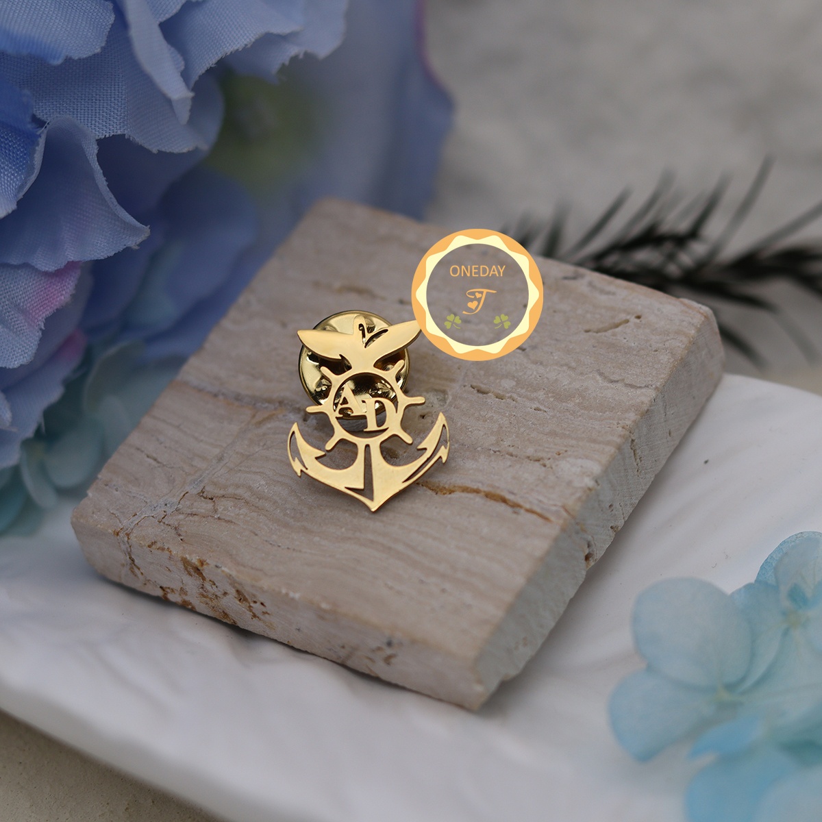 TEMU Customizable Anchor Brooch Pin - Vintage Nautical Design, Personalized Letter Durable Badge For Men's Formal & Casual Wear - Father's Day,