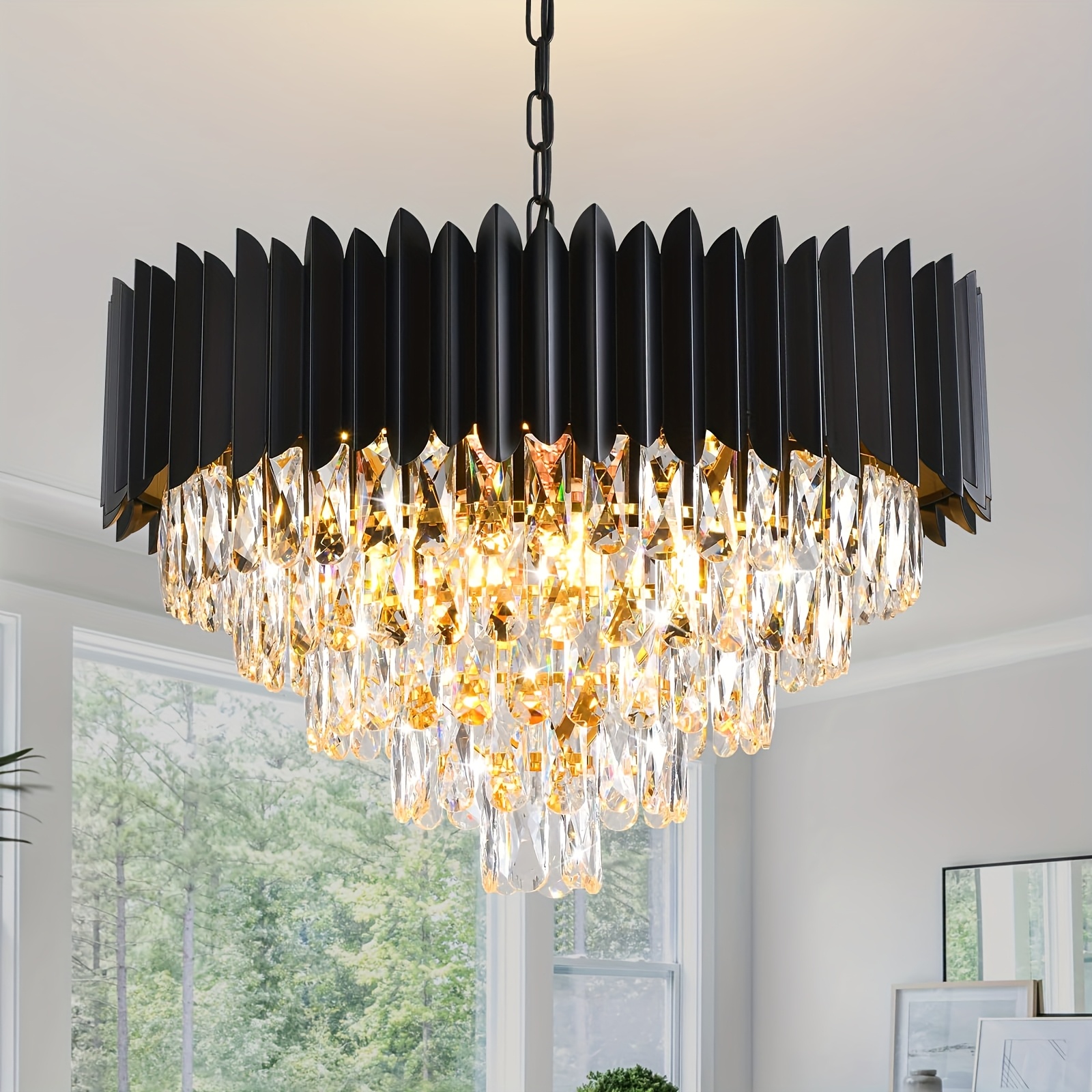 W24in Modern Chandelier 5-tier Dining Room Chandelier Lighting Fixture Raindrop Modern Ceiling Pendant Light Living Room Foyer Kitchen Island Entryway Round E14 Lamp Holder (bulbs Not Included)