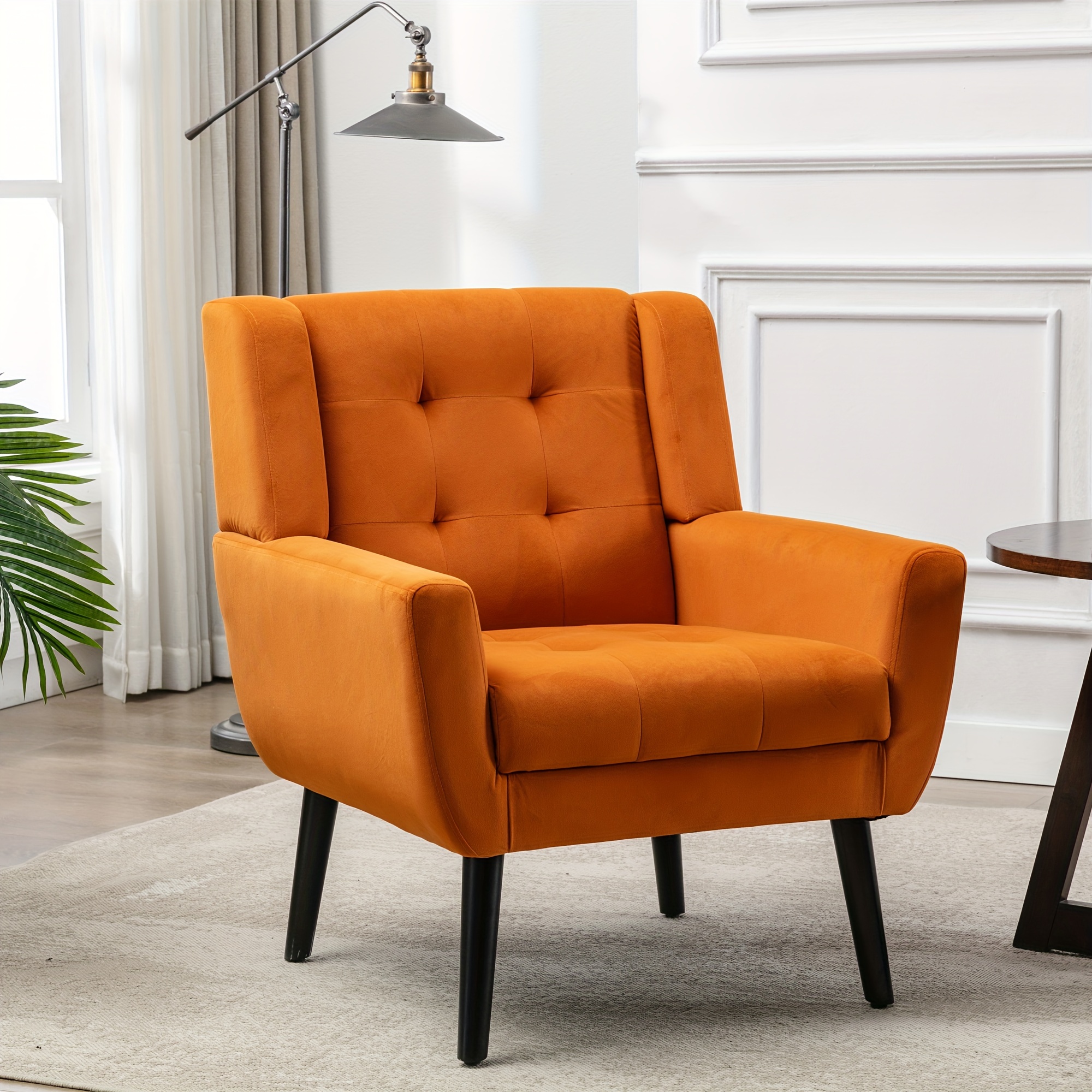 

Modern Soft Velvet Accent Chair With Black Legs – , Padded Seat & Backrest, Orange Upholstery For Living Room Or Bedroom, "w X "d X 34.6"h, Chair For Living Room