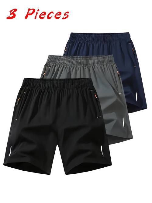3 pc mens ultra lightweight quick shorts breathable polyester spandex blend stylish casual running and fitness gear beach and outdoor activities with zippered pockets and elastic waistband
