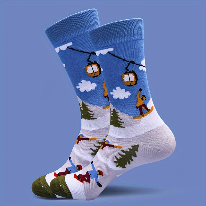 Image of A Pair Of Unisex Trendy Cartoon-patterned Warm Mid-calf Socks
