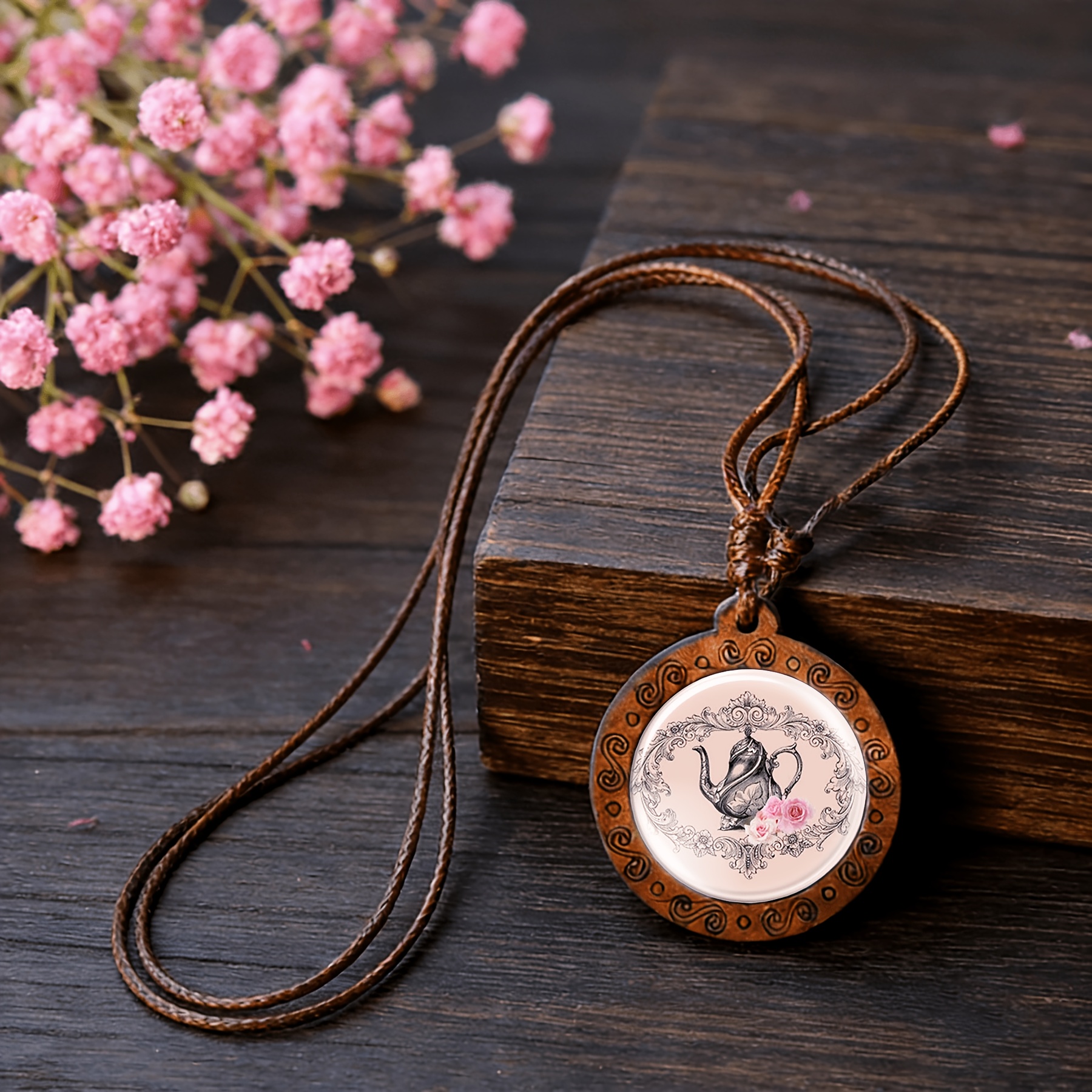 Vintage Intricately Carved Gemstone Inlaid Necklace